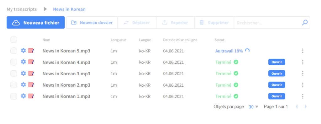 Happy Scribe : Transcription en cours