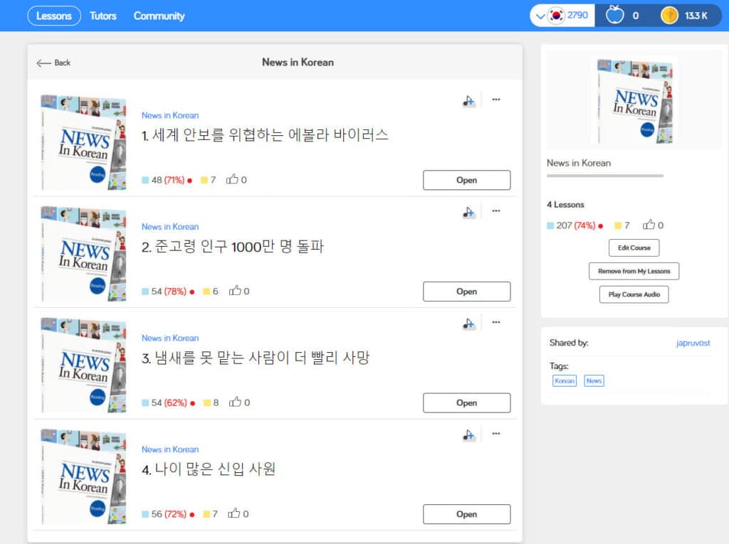 Mon nouveau cours sous LingQ : News in Korean